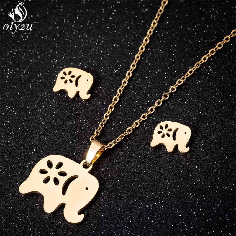 Bijoux Animal Stainless Steel Necklace Set Cartoon Cat Paw Rabbit Butterfly Dog Necklaces Pendants Statement Jewelry Wholesale