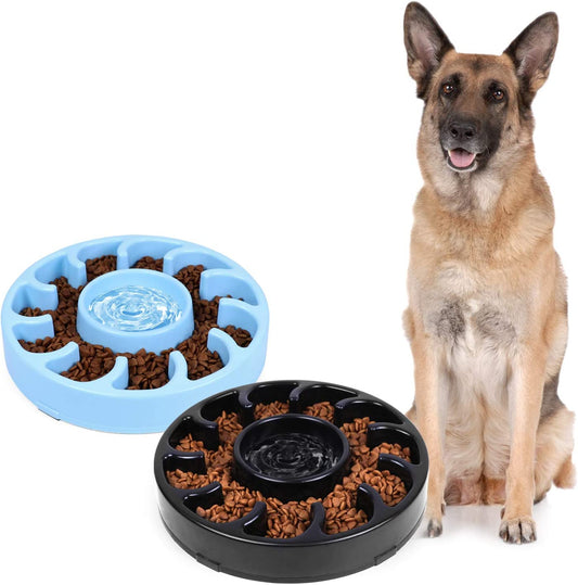 Slow Dog Bowl for Large Dogs,Anti-Gulping Dog Slow Feeder Stop Bloat,2 Pack Slow Eating Big Pet Bowl (F-Black+Blue)