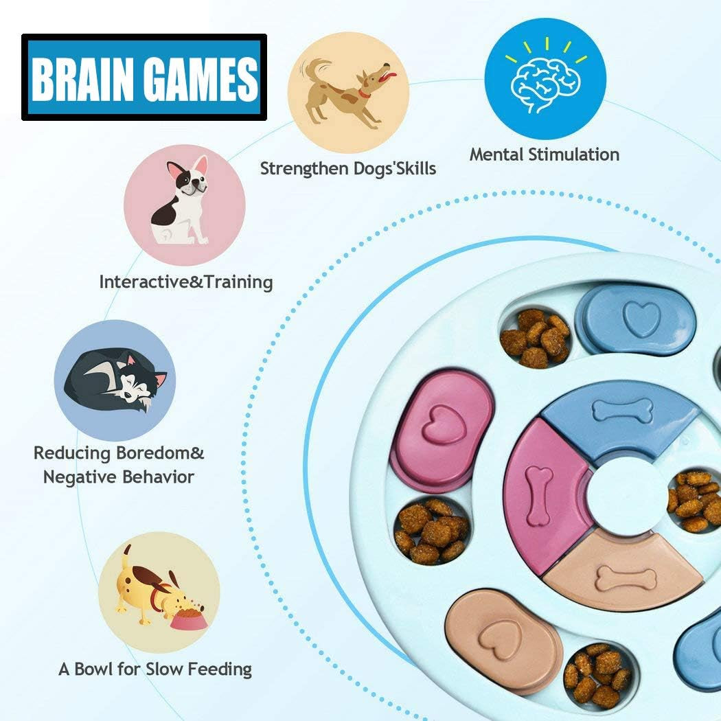 Dog Puzzle Toys and Flying Turntable Toy Sets, Interactive Training Treats Dog Toys, Slow Feeder Dog Toys to Aid Pets Digestion, Prevent Puppy Dogs Boredom and Anxiety (Blue, Round)