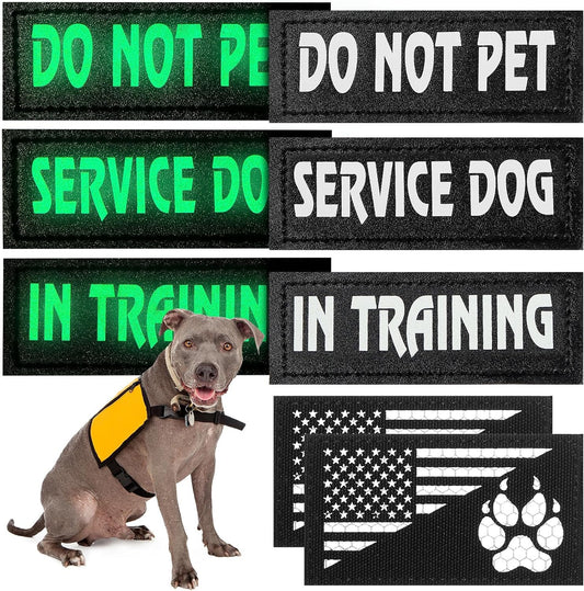 8 Pieces Reflective Service Dog Vest Patches Do Not Pet in Training Harness Removable Tactical Dog Vest Patches with Printed Paw(Classic Patterns,4.3 X 1.6 Inch)