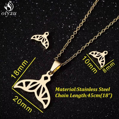 Bijoux Animal Stainless Steel Necklace Set Cartoon Cat Paw Rabbit Butterfly Dog Necklaces Pendants Statement Jewelry Wholesale