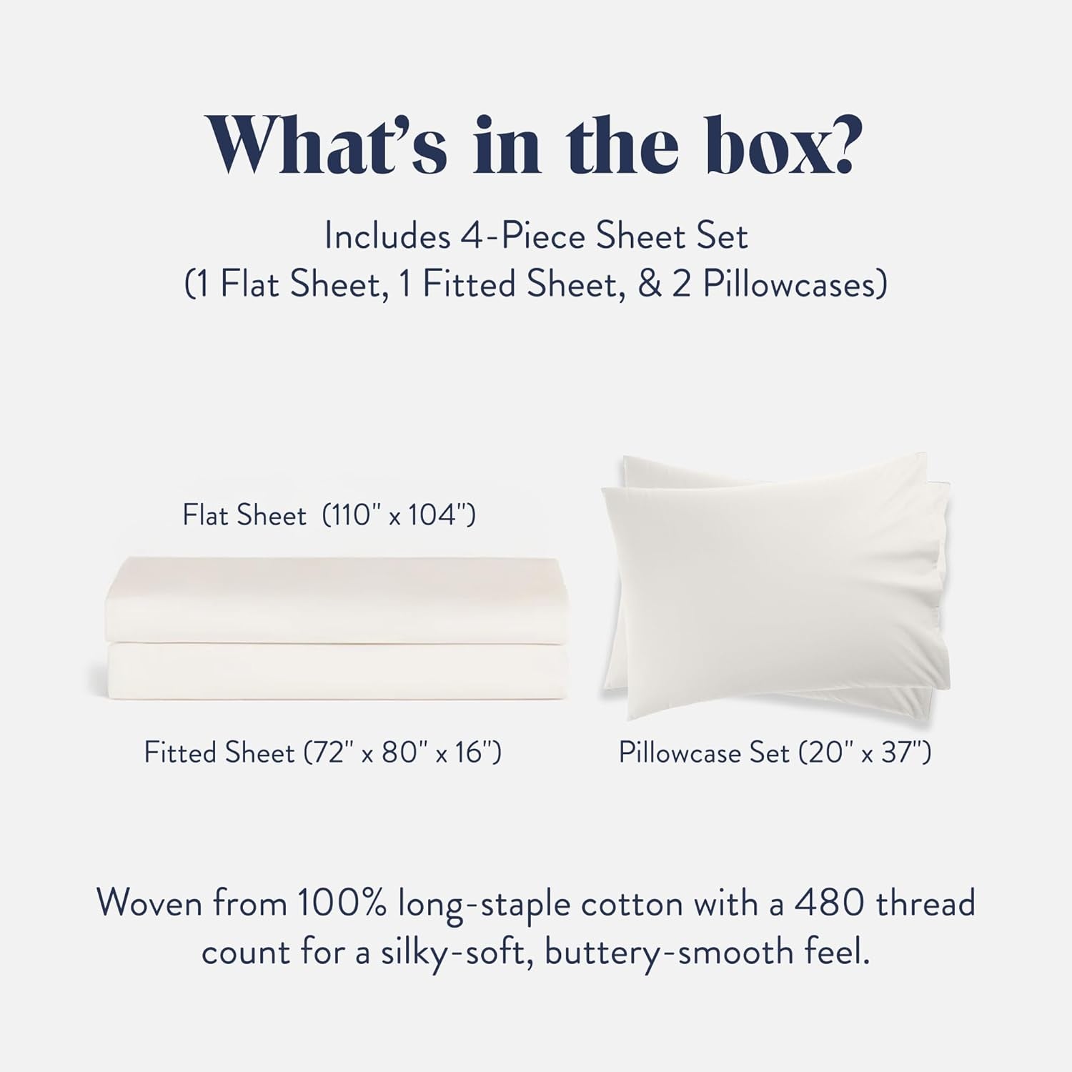 Luxury Sateen 4 Piece Sheet Set - 100% Cotton Bed Sheets, Soft & Durable California King Size Sheets Set in Cream, Oeko-Tex Certified Bedding Set,1 Fitted Sheet,1 Flat Sheet,2 Pillowcases