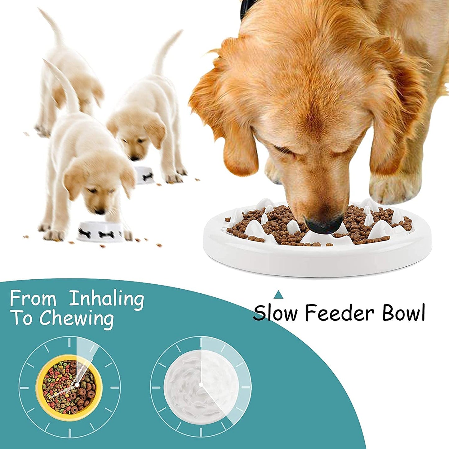 Dog Slow Feeder Bowl with Non-Slip Mats, Slow Eating Dog Bowl, Preventing Choking Healthy Eating Diet Pet Dog Slow Feeding Bowls