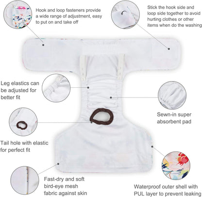 Dog Diapers Female Washable Small Medium Large 3 Pack Reusable Doggie Diapers Puppy Period Pants for Doggy Heat Cycle Peeing D14XS