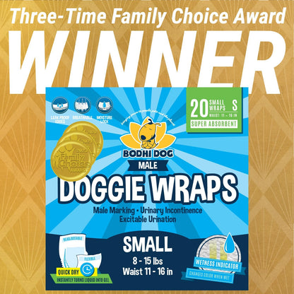 Disposable Male Dog Diapers - Super Absorbent, Leak-Proof Pee Wraps - Adjustable Fit, Comfortable Design, Advanced Moisture Control, and Wetness Indicator - Small (20 Count)