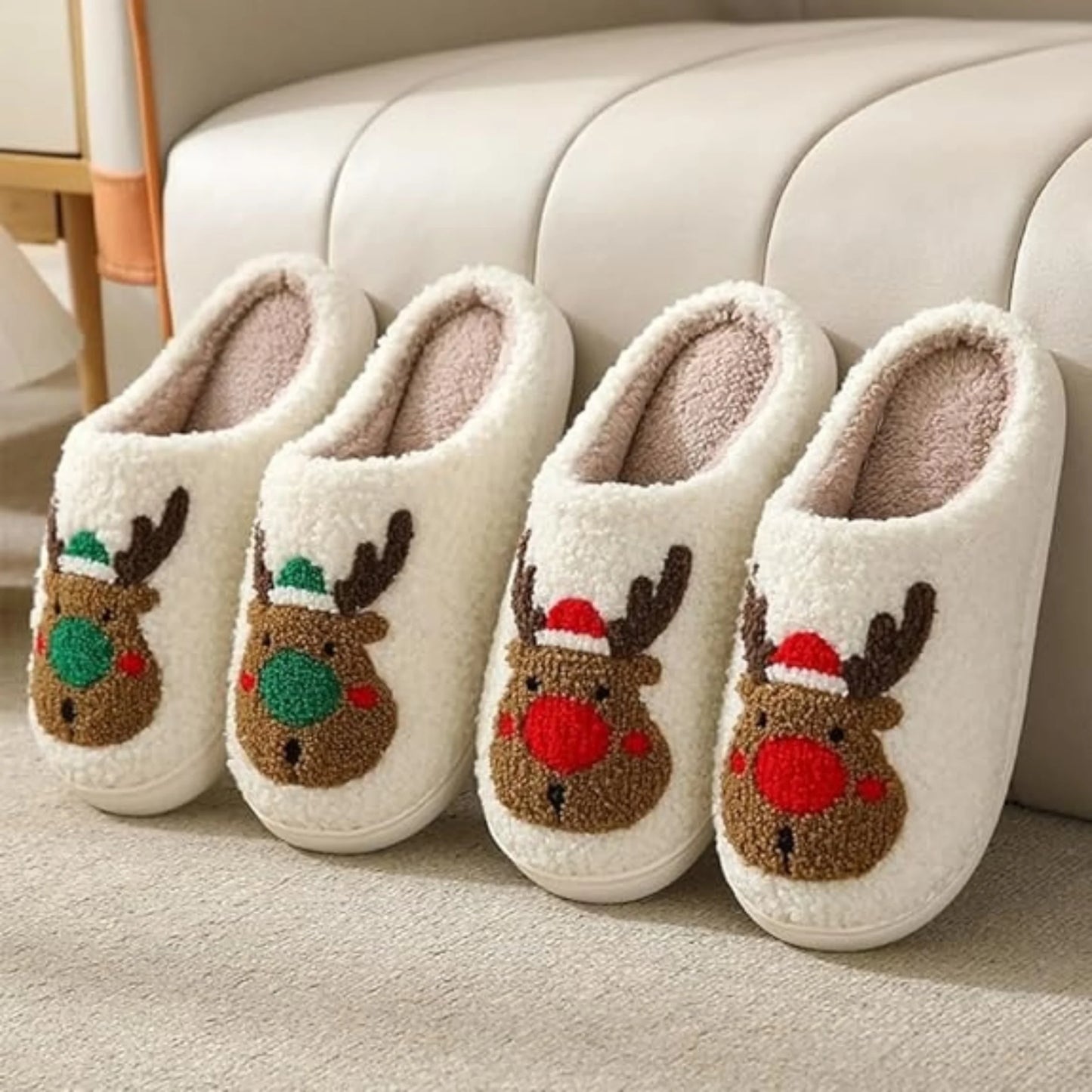 Christmas Reindeer Slippers for Womens Mens Plush Warm Santa Claus Slippers Fuzzy House Slippers Christmas Gifts for Girls Women Girlfriend