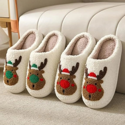 Christmas Reindeer Slippers for Womens Mens Plush Warm Santa Claus Slippers Fuzzy House Slippers Christmas Gifts for Girls Women Girlfriend