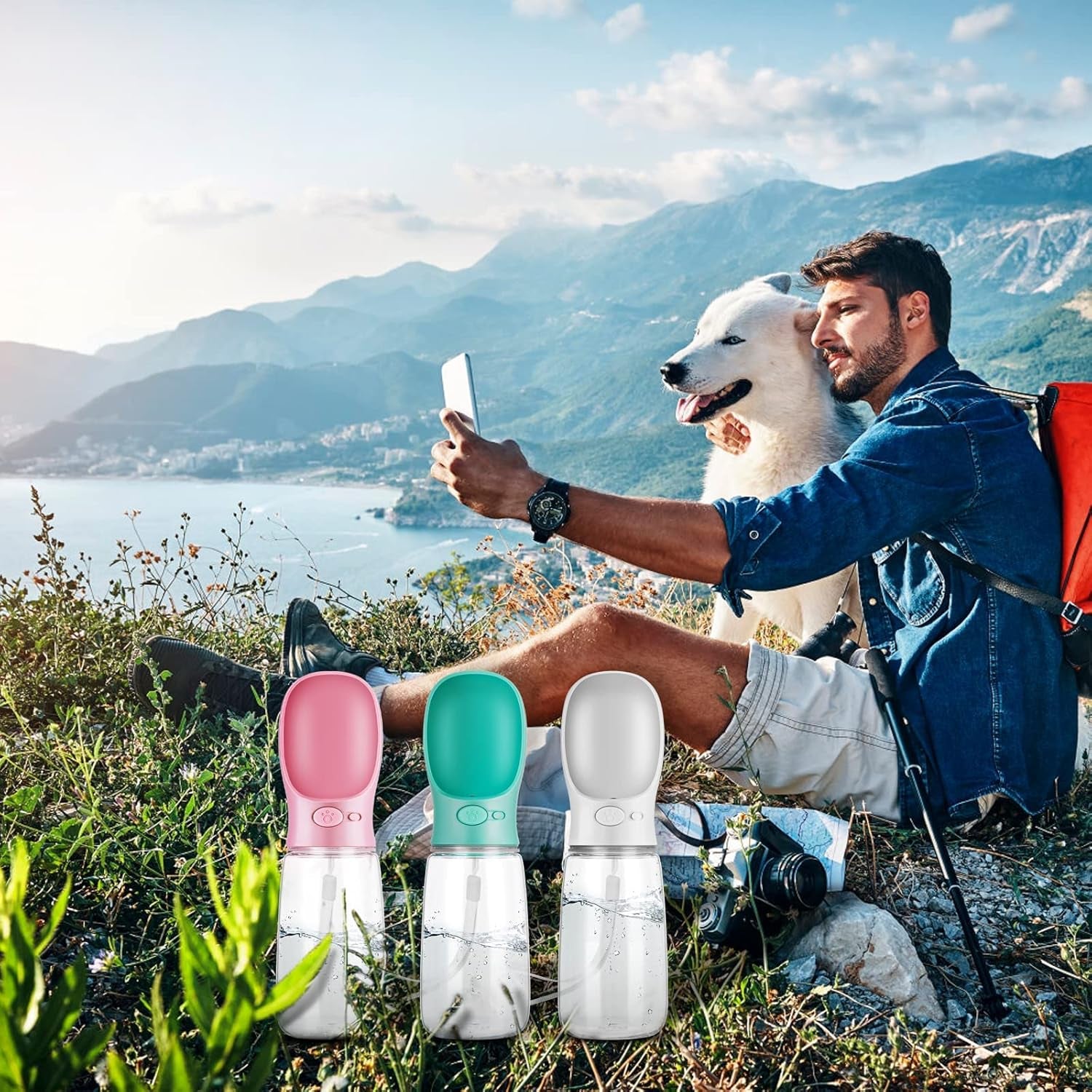 Dog Water Bottle Portable Travel - Pet Drinking Water Bottles Dogs Walking Hiking Traveling Large Puppy Drink Dispenser Water Bottle Outdoor 19 Oz